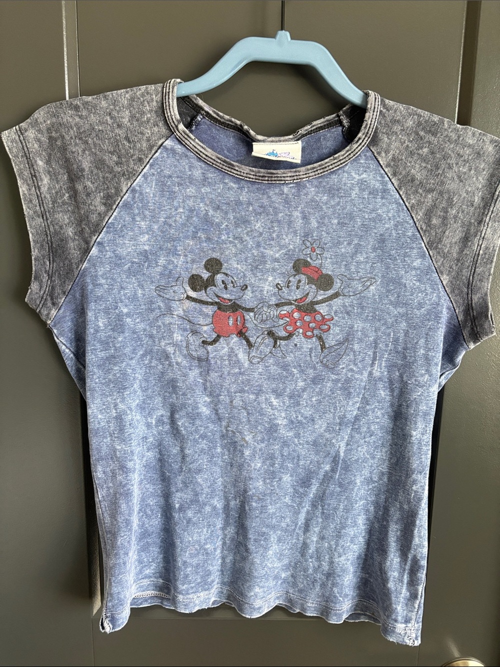 Disney Blue & Gray Mickey and Minnie Graphic Raglan Tee